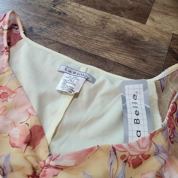 Vintage La Belle Y2K Yellow Floral Sheer Midi Slip Dress Size 9 - Picture 4 of 9